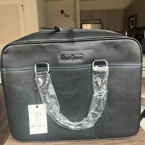Robert Graham Moore Leather Black Briefcase with Blue Trim